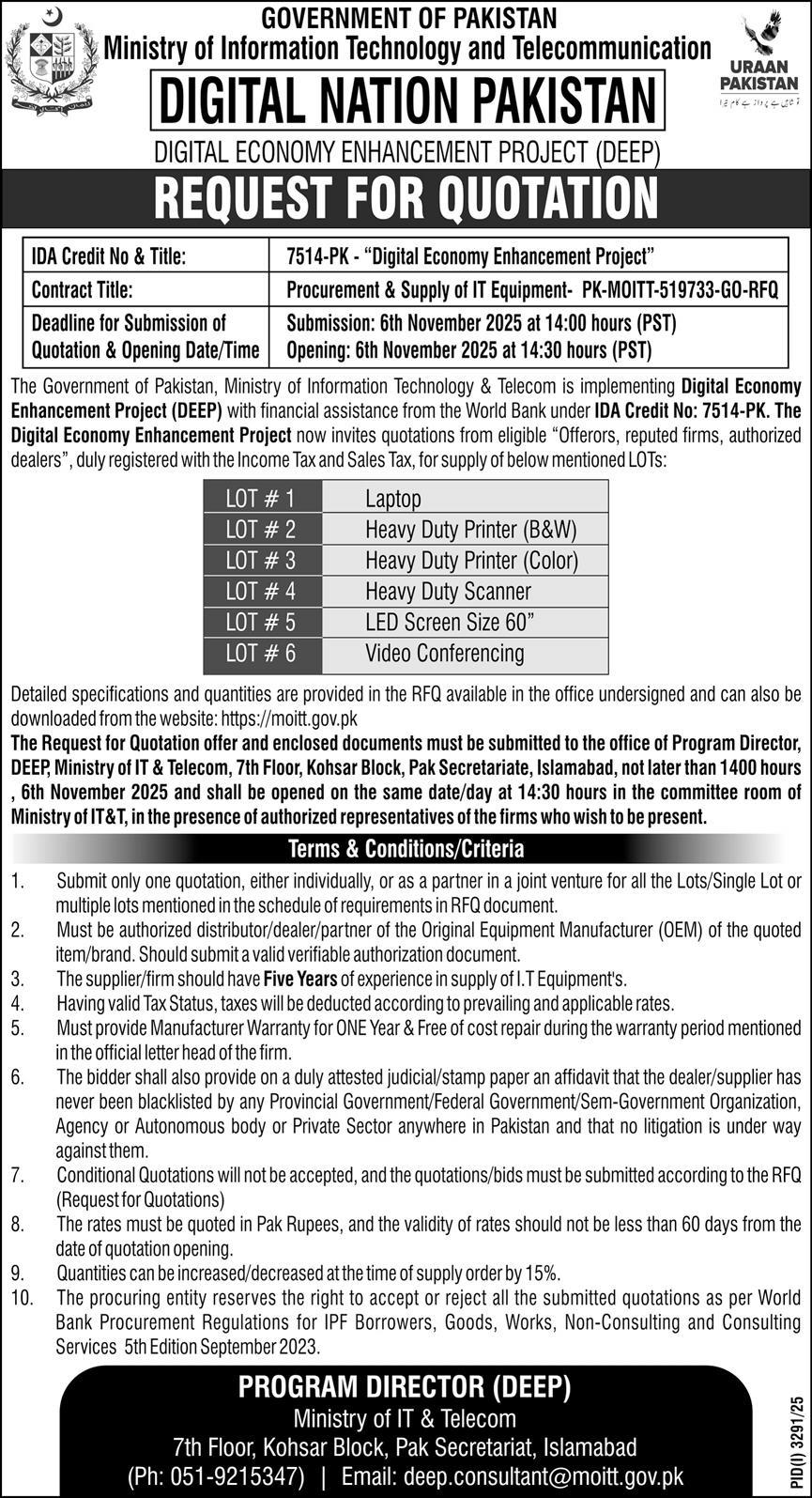 Digital Nationa Pakistan Islamabad Tender Notice